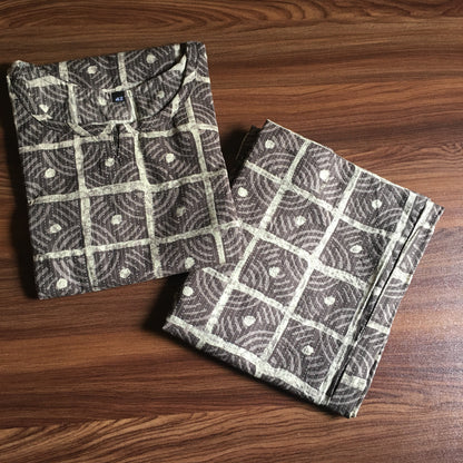 Katha Work - Square & Circle - Brown - Cord Set - Pure Cotton