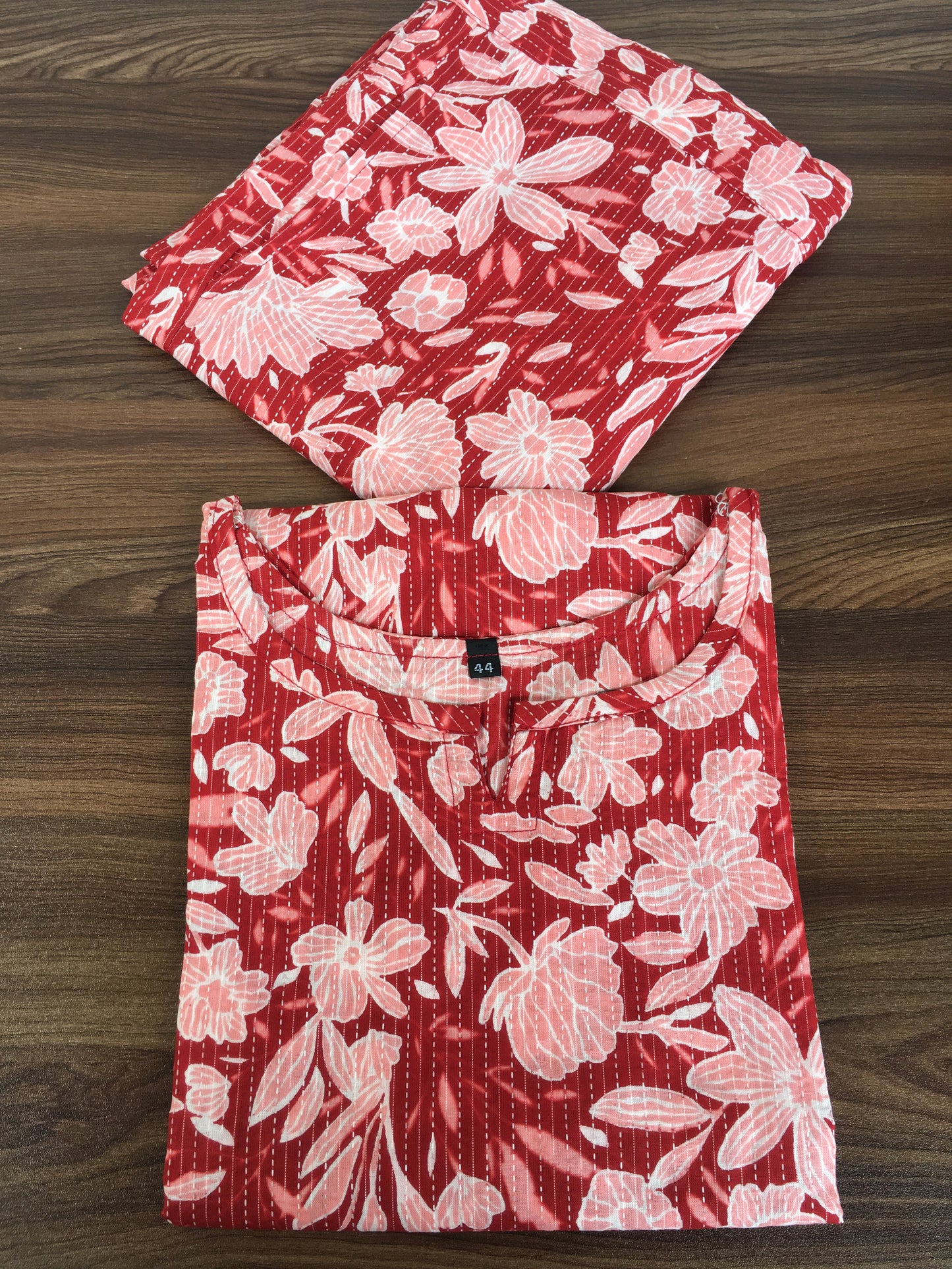 Katha Work - Classy Flowers - Red - Cord Set - Pure Cotton