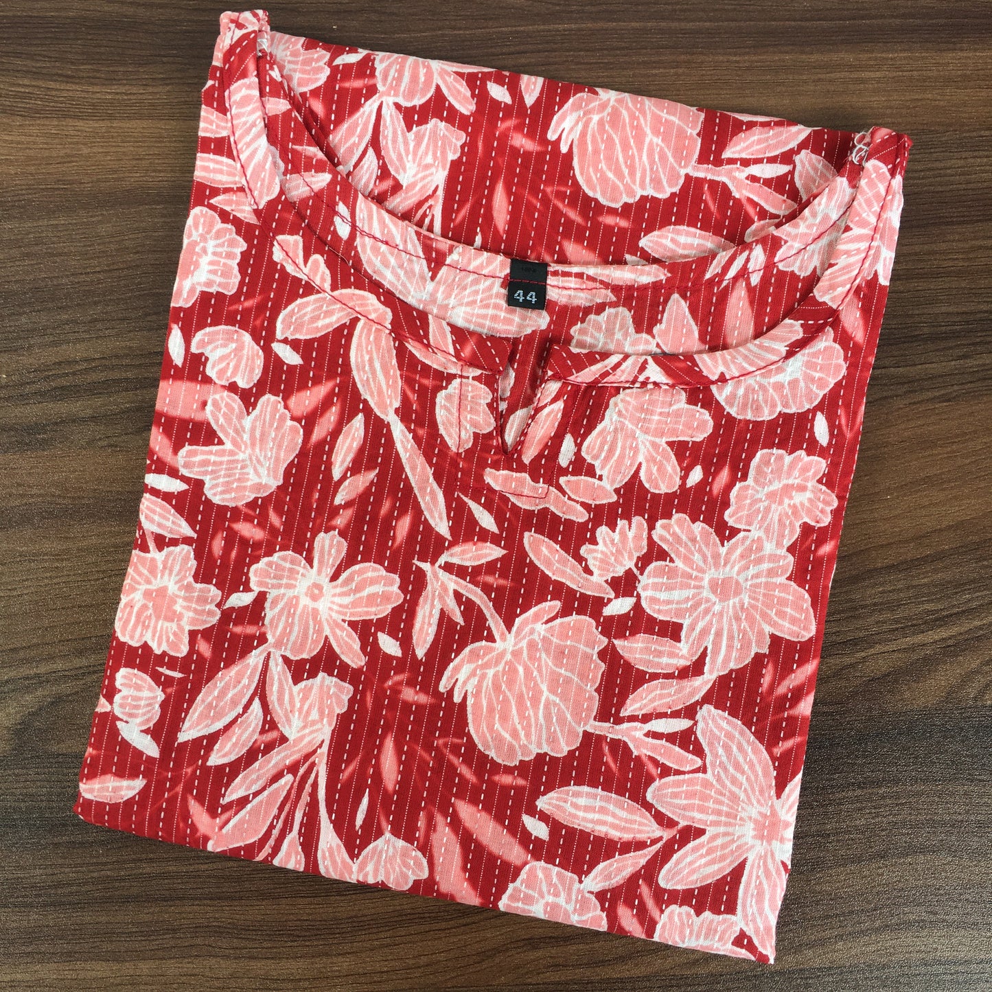 Katha Work - Classy Flowers - Red - Cord Set - Pure Cotton