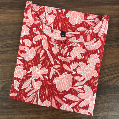 Katha Work - Classy Flowers - Red - Cord Set - Pure Cotton