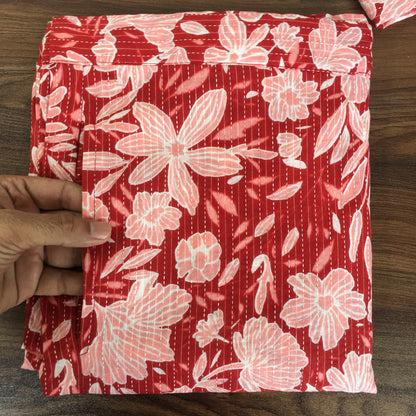 Katha Work - Classy Flowers - Red - Cord Set - Pure Cotton