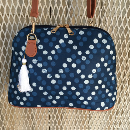 Fioni - Blue Polka Dots - D Shape Sling Bag