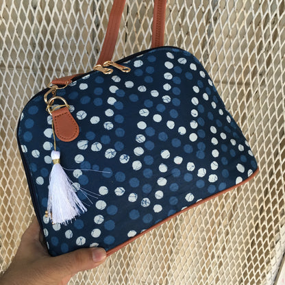 Fioni - Blue Polka Dots - D Shape Sling Bag