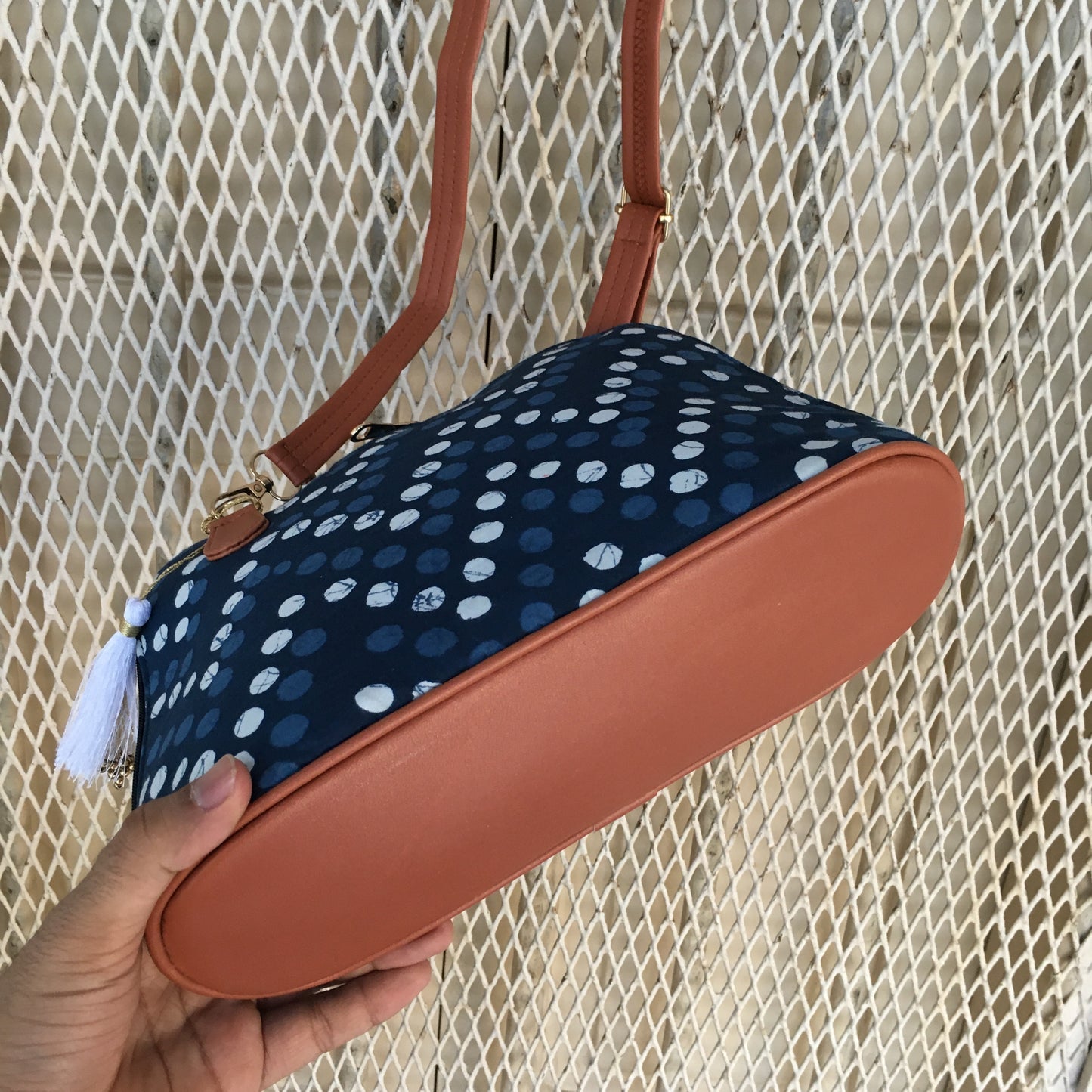 Fioni - Blue Polka Dots - D Shape Sling Bag