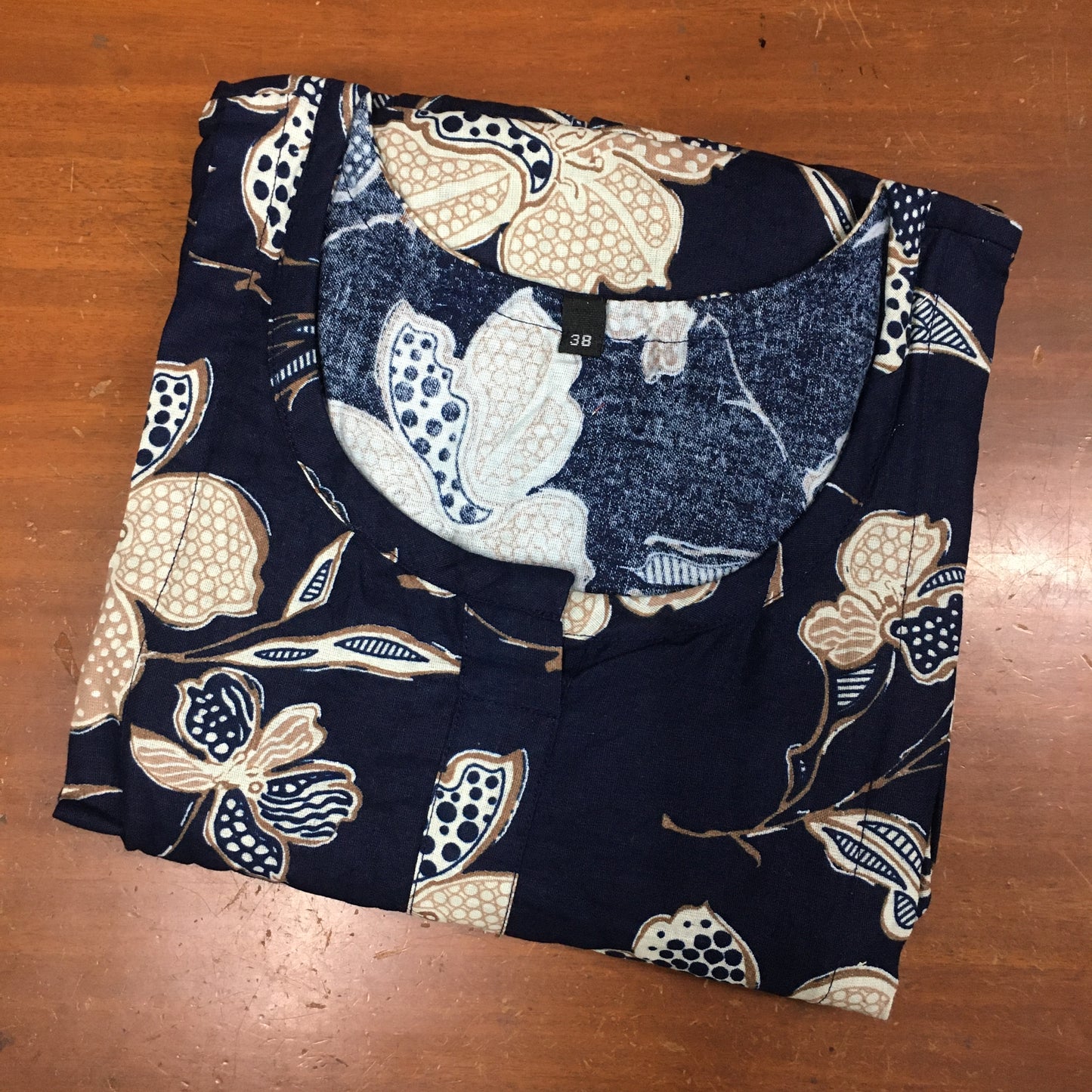 Flower & Leafs - Navy Blue - Maternity Kurti with Feeding Zips - Cotton Flex - Thicker Fabric