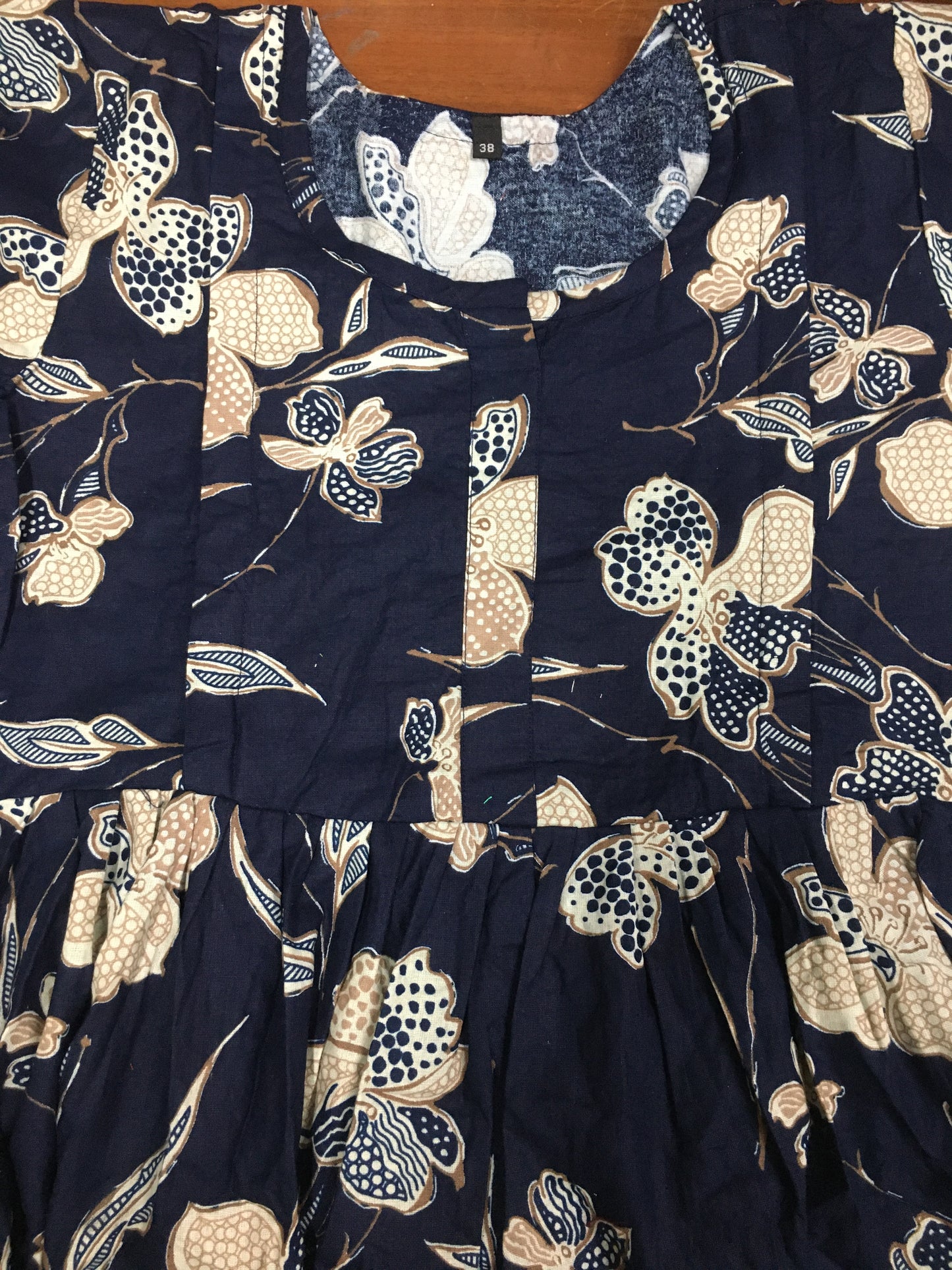 Flower & Leafs - Navy Blue - Maternity Kurti with Feeding Zips - Cotton Flex - Thicker Fabric