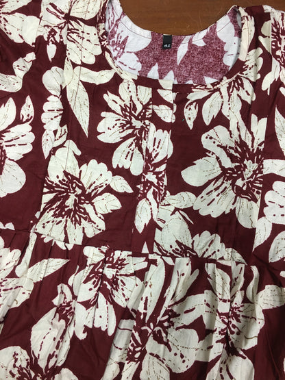Hibiscus - Maroon - Maternity Kurti with Feeding Zips - Cotton Flex - Thicker Fabric