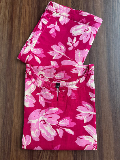 Jasmine White Flower - Pink - Cord Set - Pure Cotton