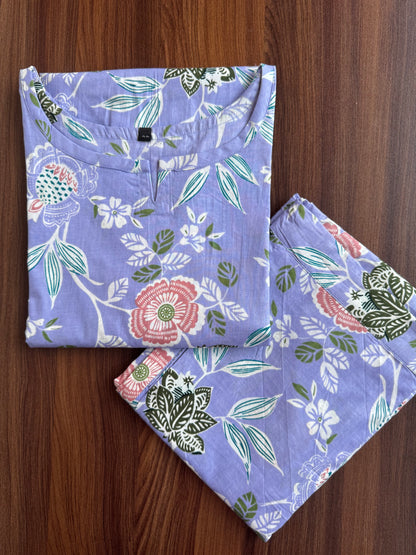 Lavender Green Flower - Cord Set - Pure Cotton