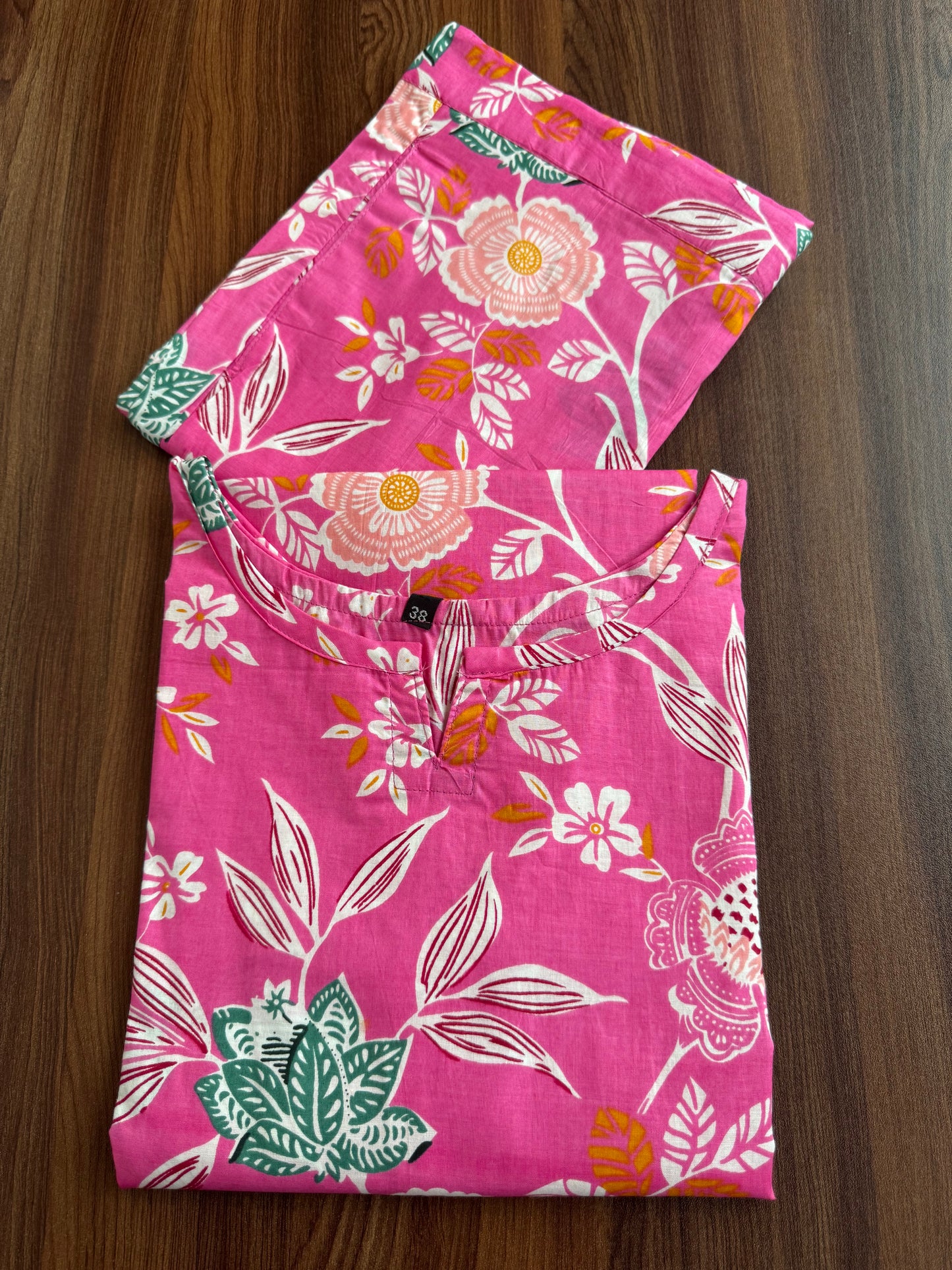 Pink Green Flower - Cord Set - Pure Cotton