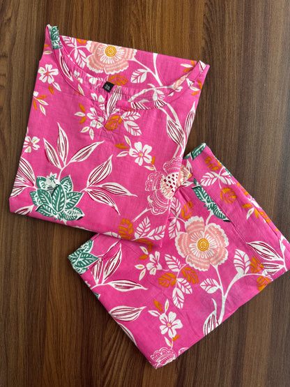 Pink Green Flower - Cord Set - Pure Cotton