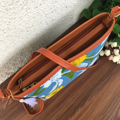Minsk - 3 zip- Big size - Sling Bag - Mix Flower Sky Blue