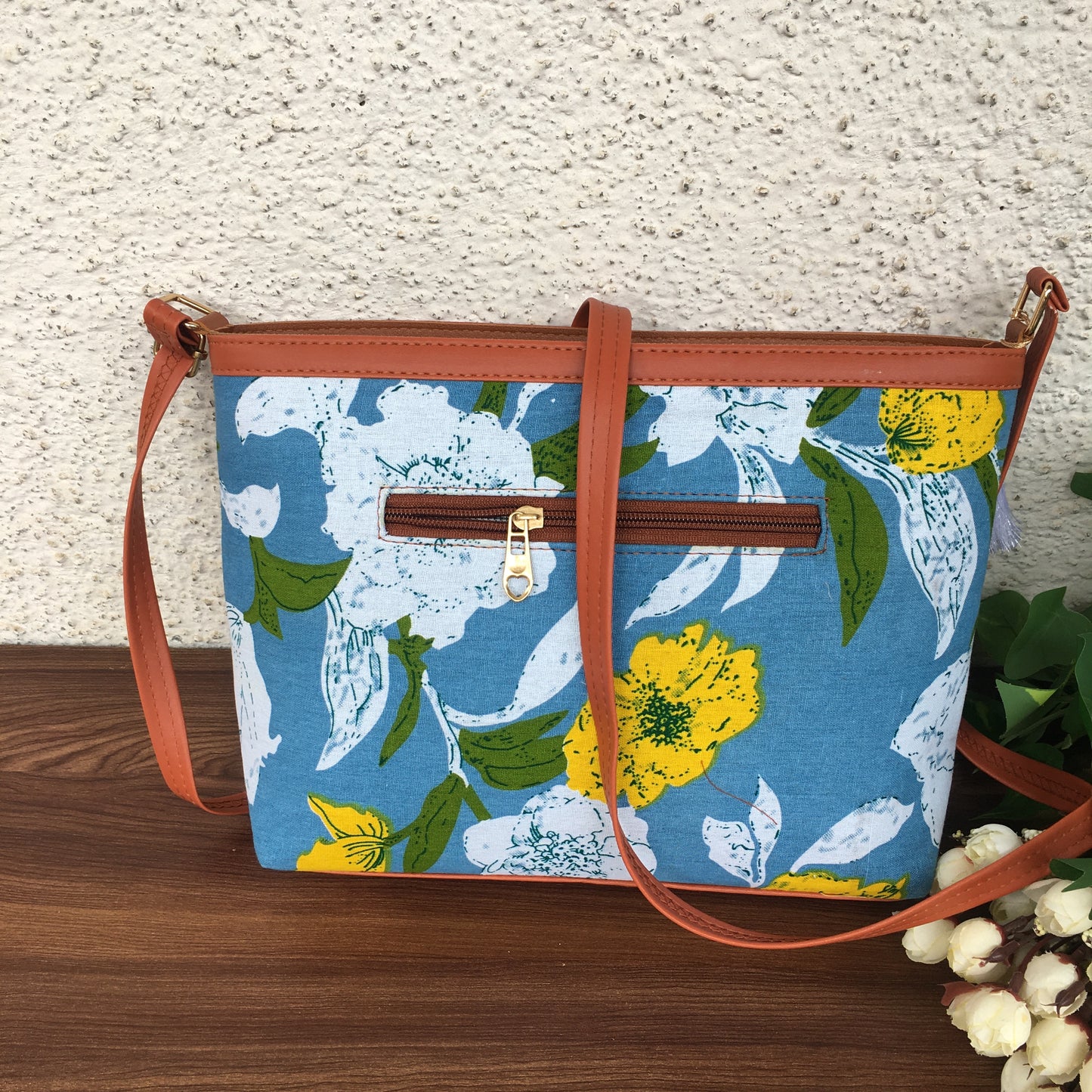 Minsk - 3 zip- Big size - Sling Bag - Mix Flower Sky Blue