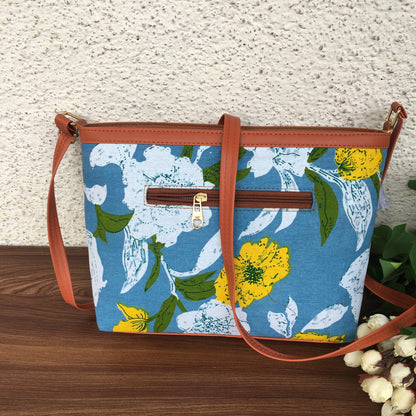 Minsk - 3 zip- Big size - Sling Bag - Mix Flower Sky Blue