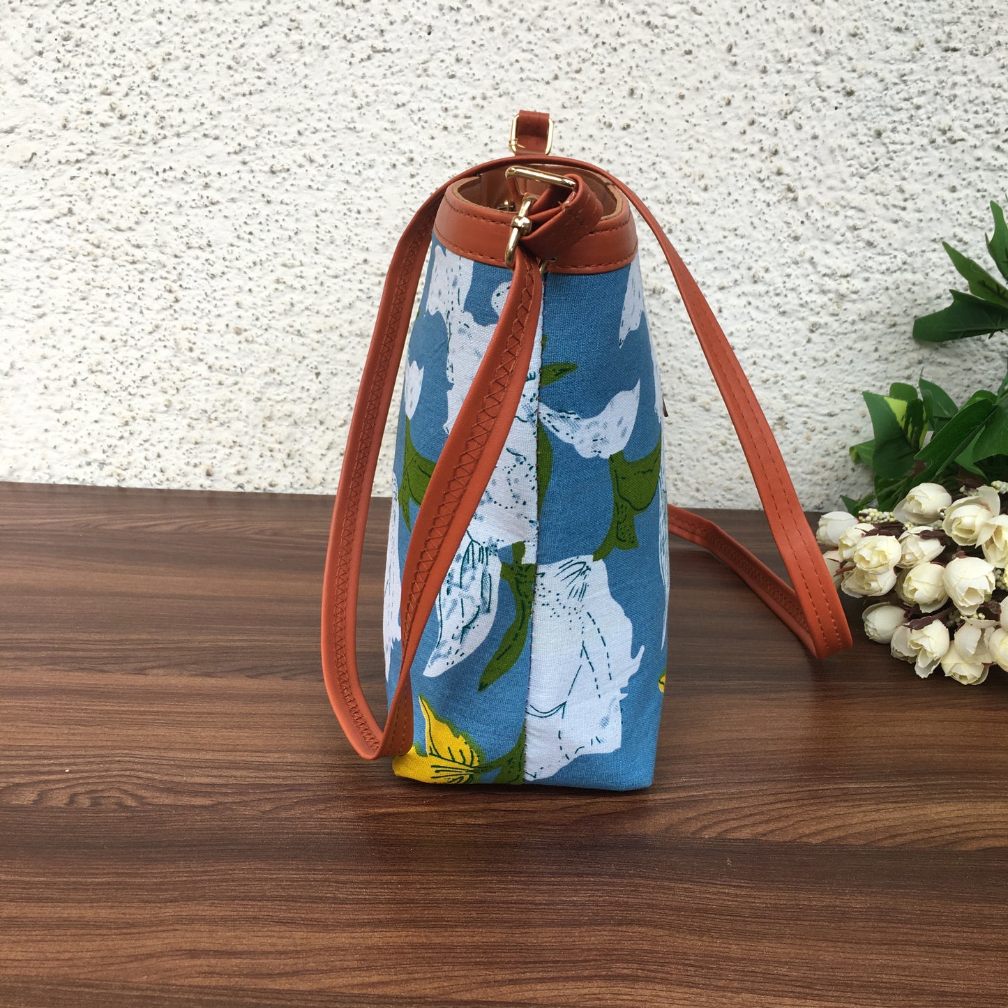 Minsk - 3 zip- Big size - Sling Bag - Mix Flower Sky Blue