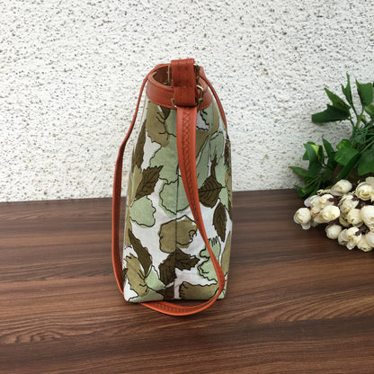 Minsk - 3 zip- Big size - Sling Bag - Flower & Leafs - Green