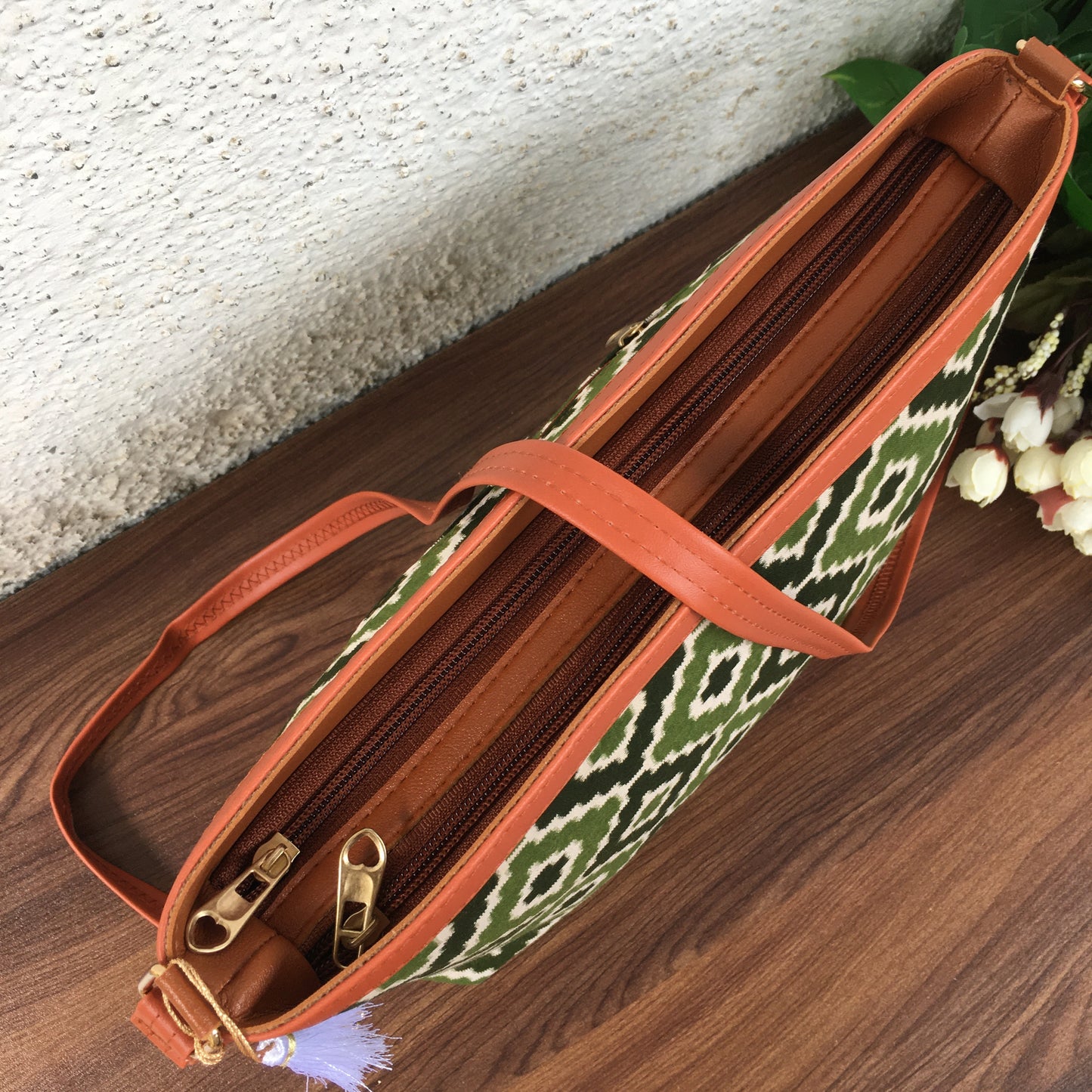 Minsk - 3 zip- Big size - Sling Bag - Cream Square - Green