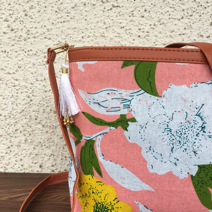 Minsk - 3 zip- Big size - Sling Bag - Mix Flower Baby Pink
