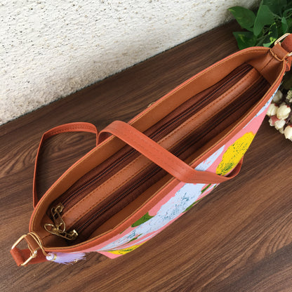 Minsk - 3 zip- Big size - Sling Bag - Mix Flower Baby Pink