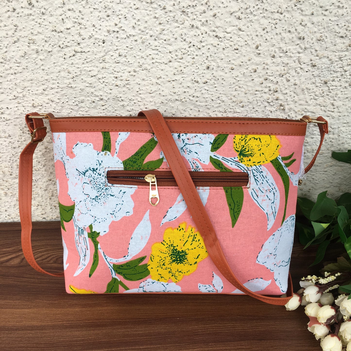 Minsk - 3 zip- Big size - Sling Bag - Mix Flower Baby Pink
