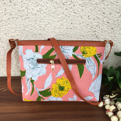 Minsk - 3 zip- Big size - Sling Bag - Mix Flower Baby Pink