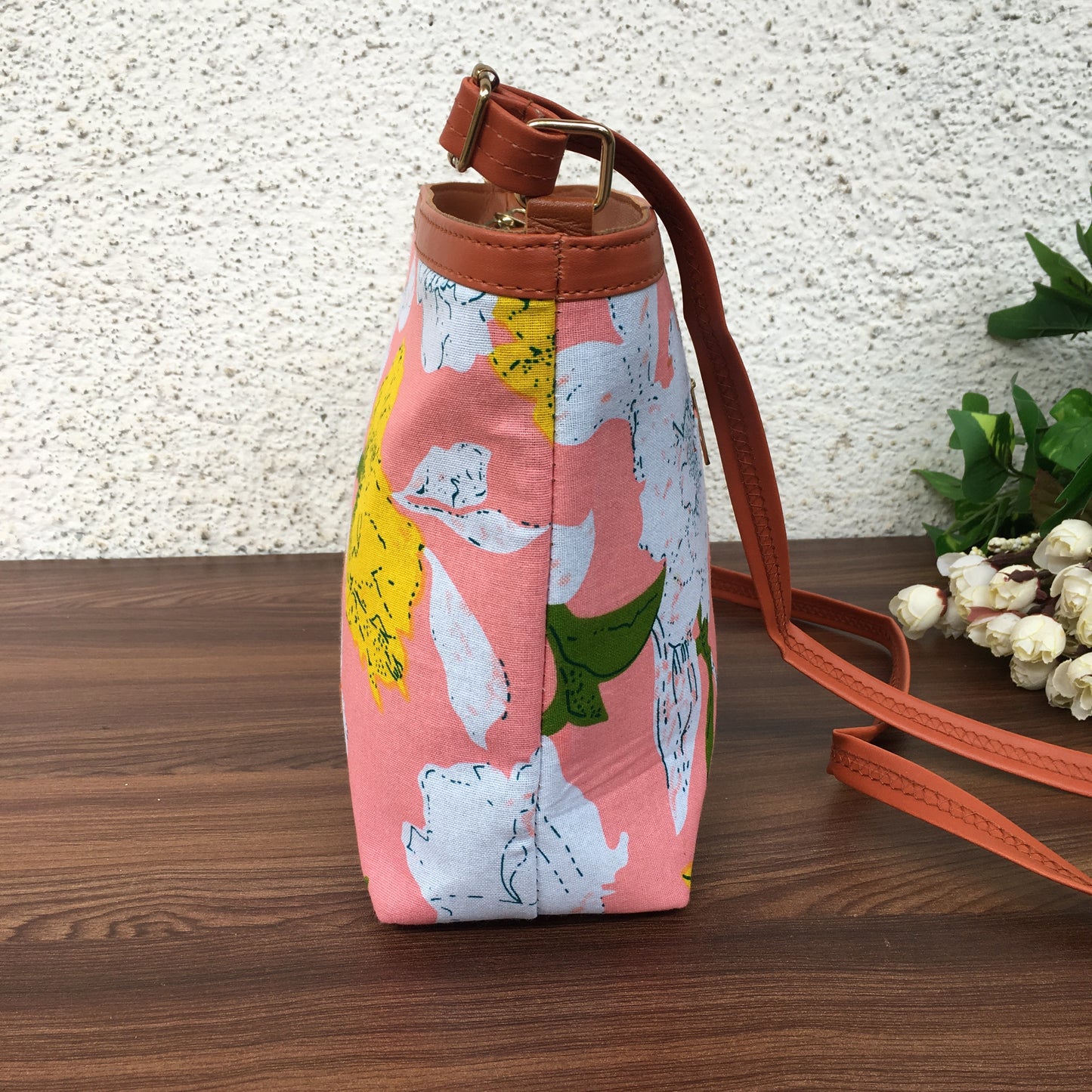 Minsk - 3 zip- Big size - Sling Bag - Mix Flower Baby Pink