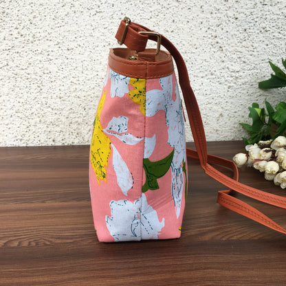 Minsk - 3 zip- Big size - Sling Bag - Mix Flower Baby Pink