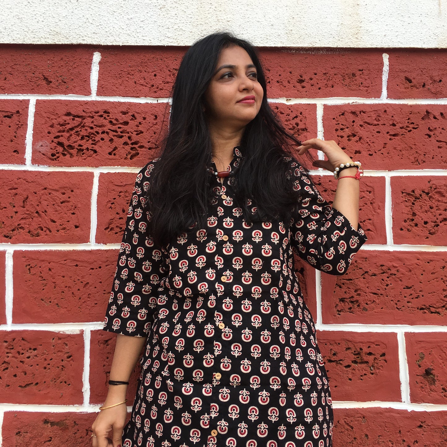 Knee Length- Ajrakh Sunflower Black - Cord Sets - Pure Cotton