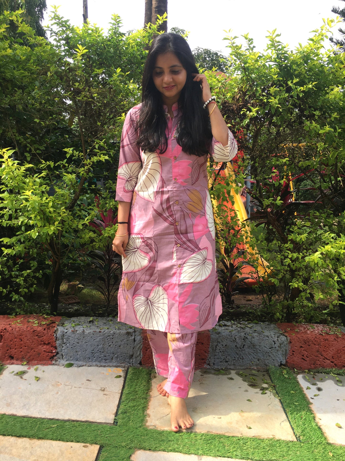 Knee Length - Lotus Pink - Cord Sets - Pure Cotton