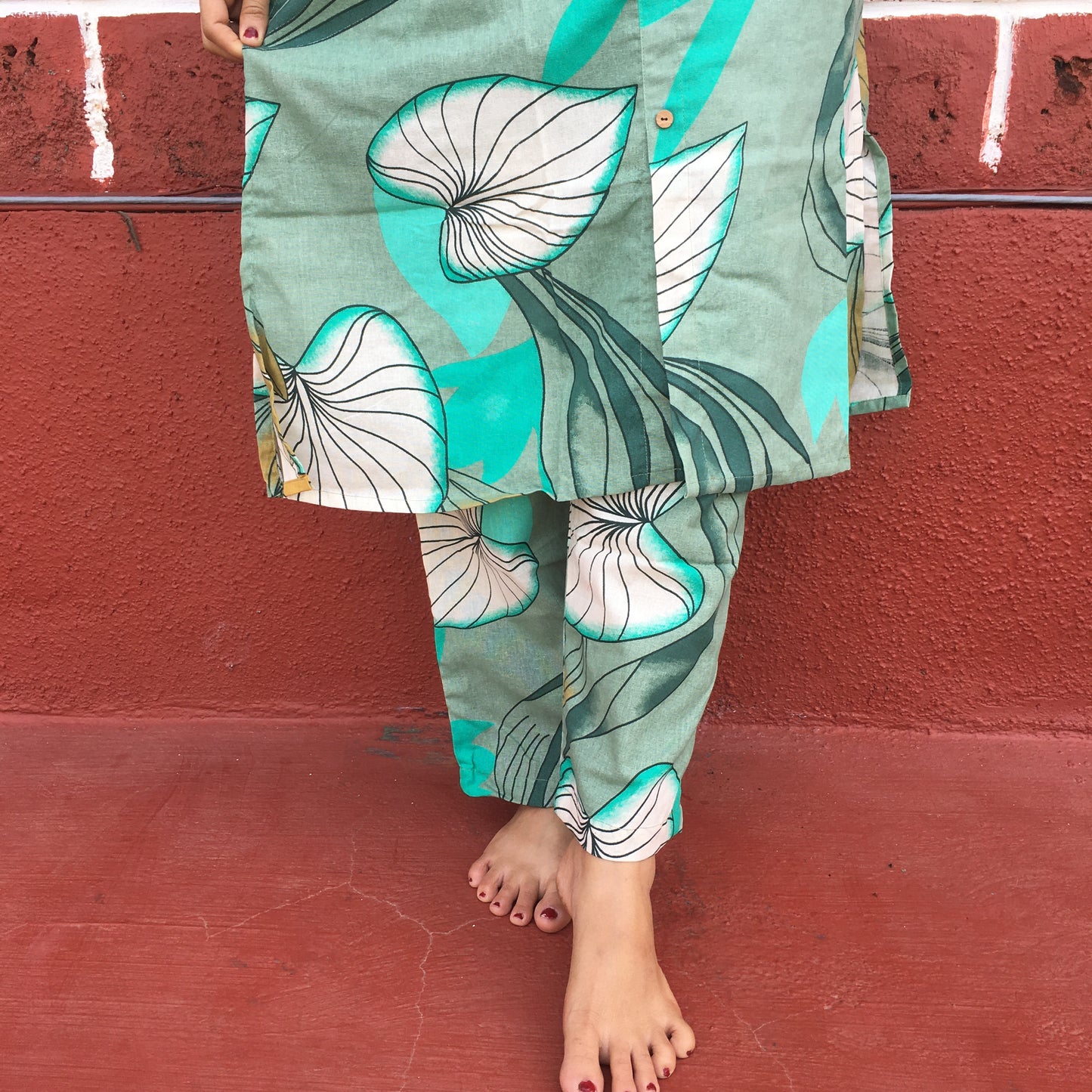 Knee Length- Lotus Sea Green - Cord Sets - Pure Cotton