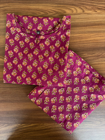 Pink Red Roses- Cord Set - Pure Cotton