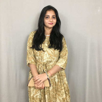 Multi Flower Dessert Cream  - Maternity Kurti with Feeding Zips - Soft Rayon