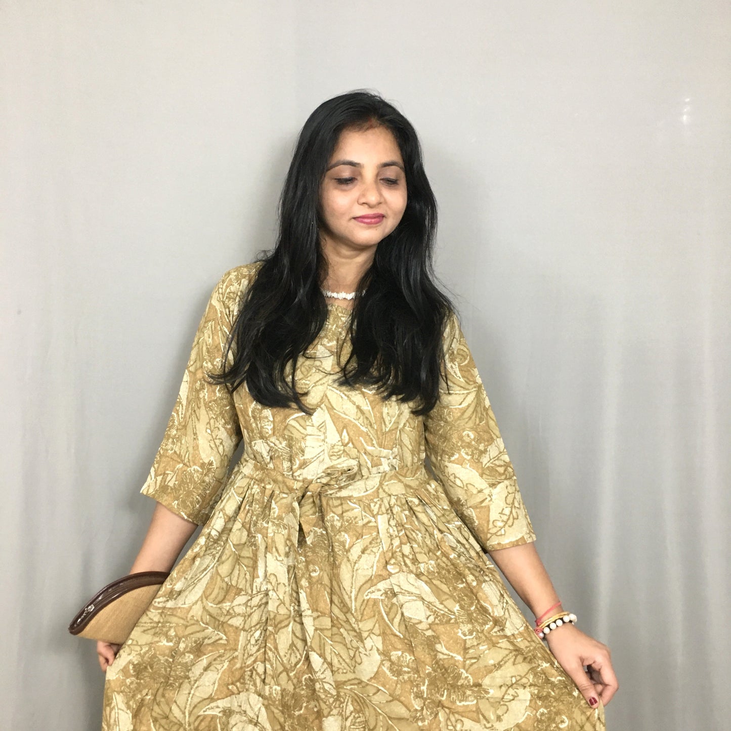 Multi Flower Dessert Cream  - Maternity Kurti with Feeding Zips - Soft Rayon