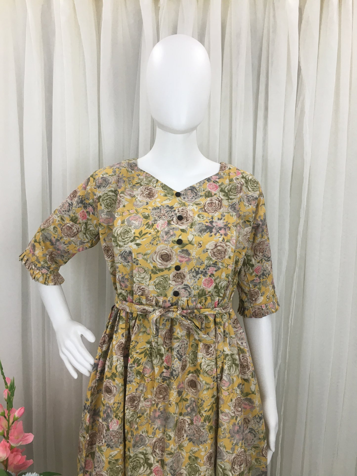 New York Style - Yellow Rose Print - Flared Maternity Wear