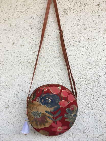 Maroon Grey Flower - Cute Round Sling bag