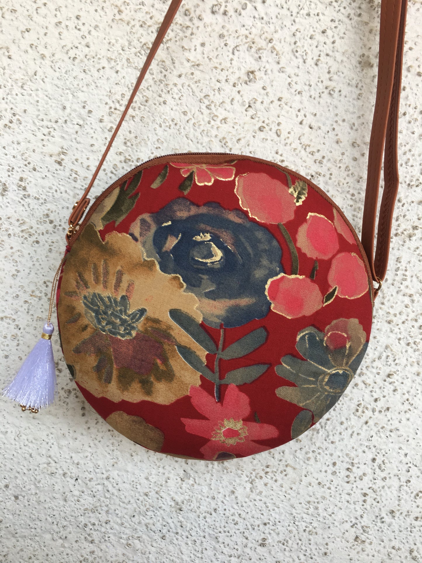 Maroon Grey Flower - Cute Round Sling bag