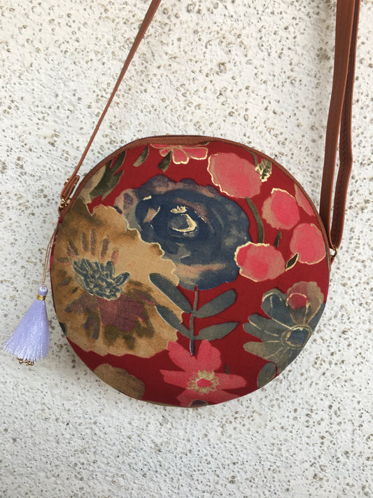 Maroon Grey Flower - Cute Round Sling bag
