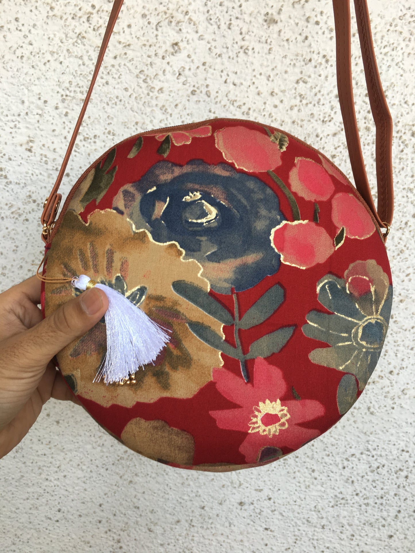 Maroon Grey Flower - Cute Round Sling bag