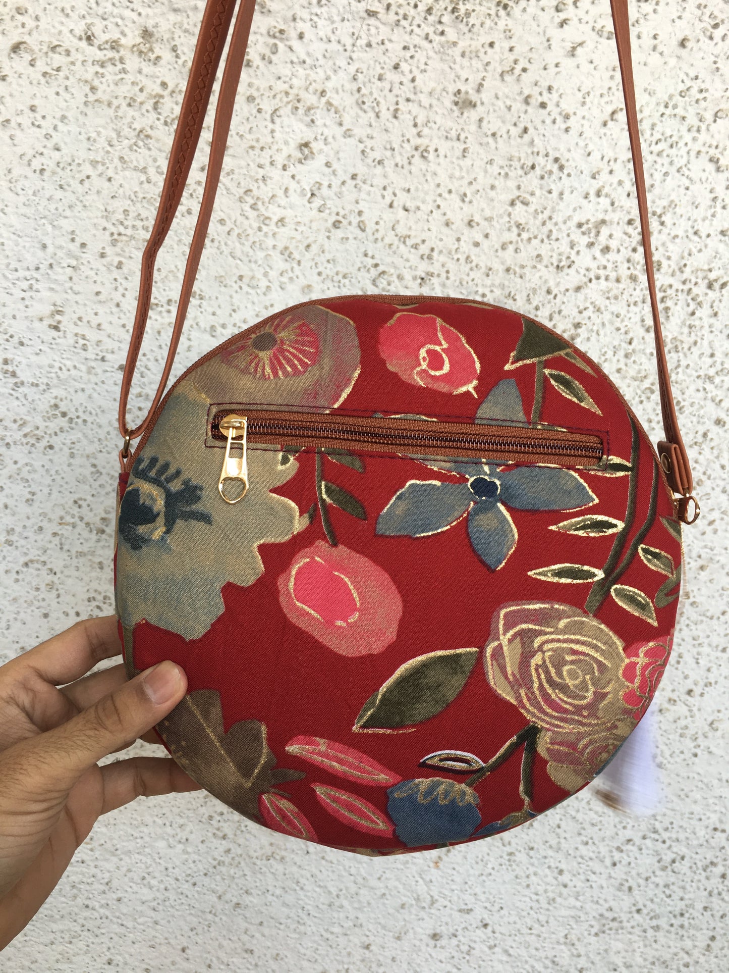 Maroon Grey Flower - Cute Round Sling bag