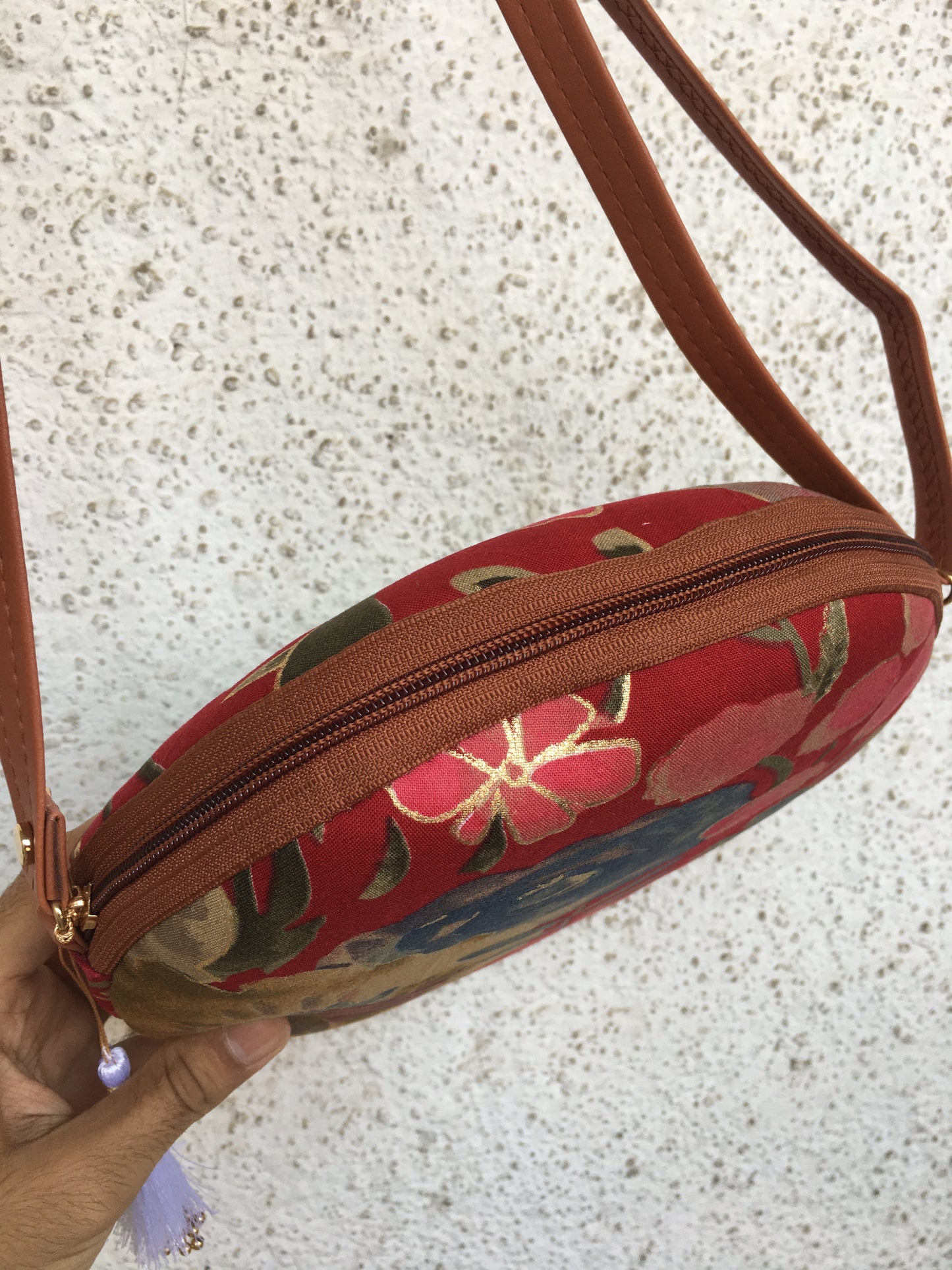 Maroon Grey Flower - Cute Round Sling bag