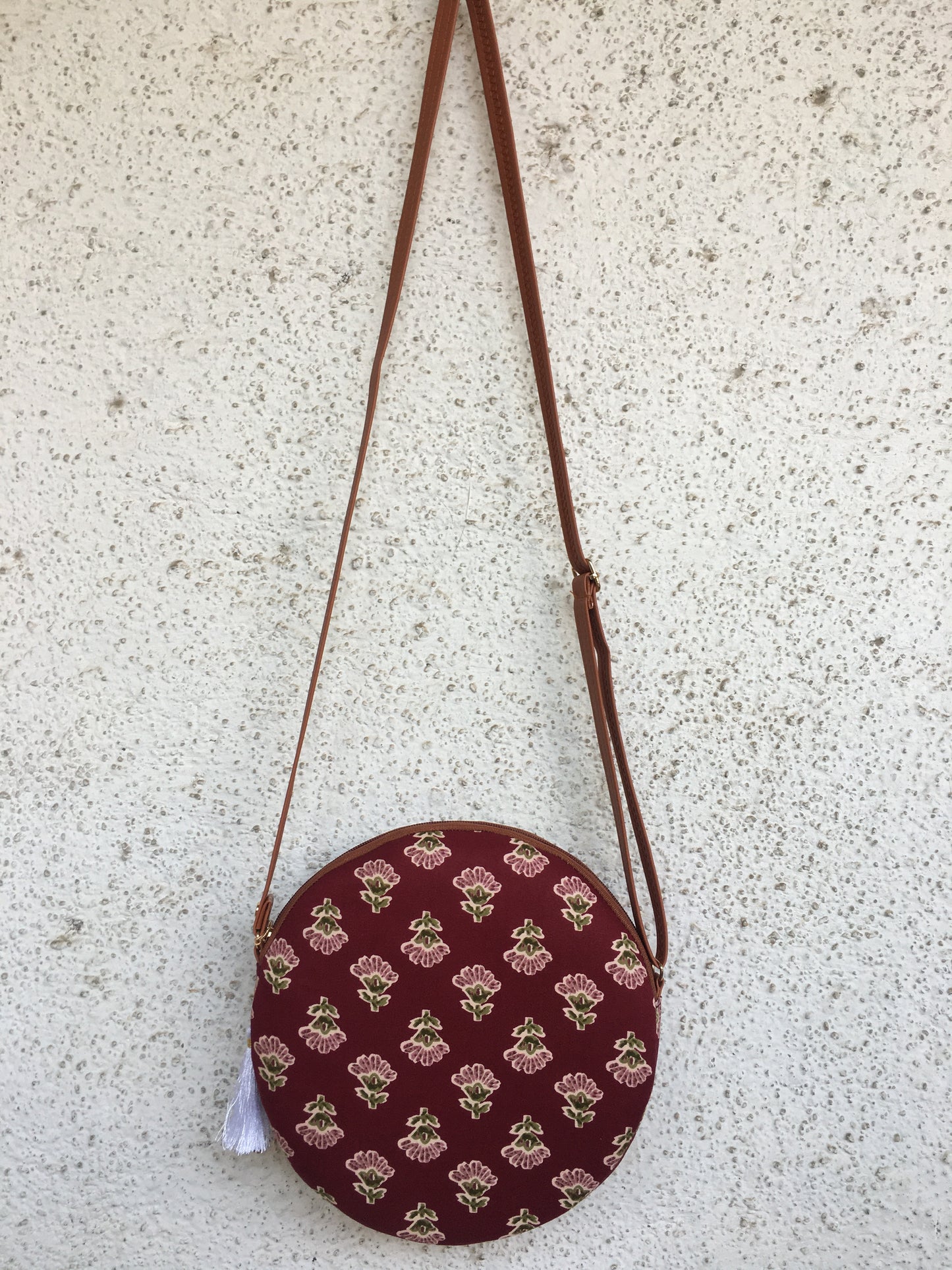 Maroon Pink Flower - Cute Round Sling bag
