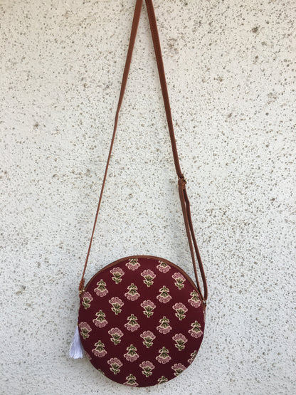 Maroon Pink Flower - Cute Round Sling bag