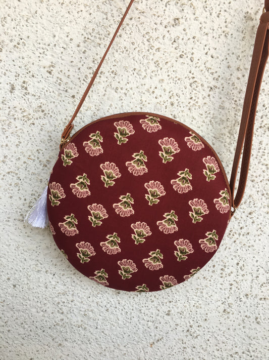 Maroon Pink Flower - Cute Round Sling bag