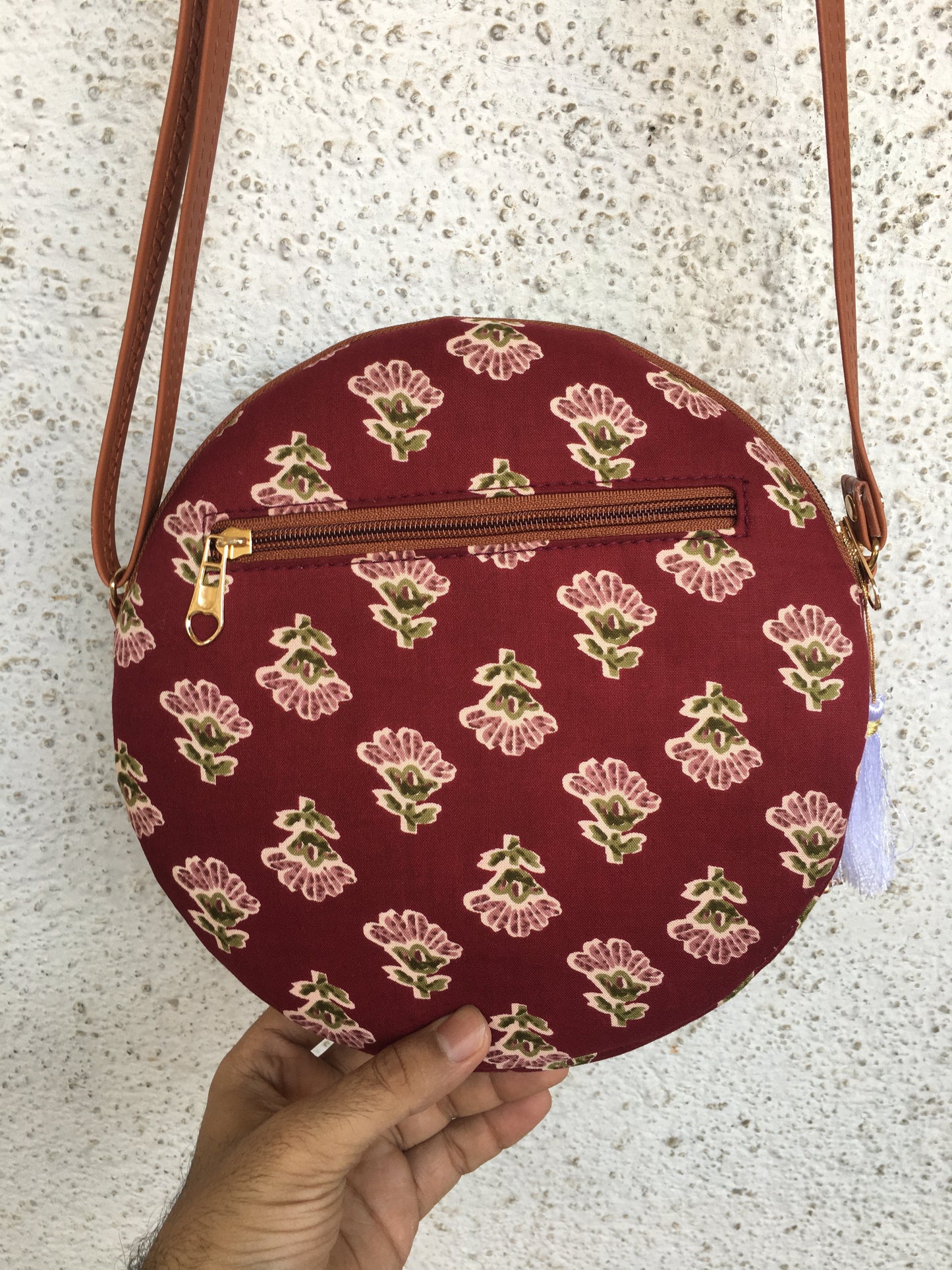 Maroon Pink Flower - Cute Round Sling bag