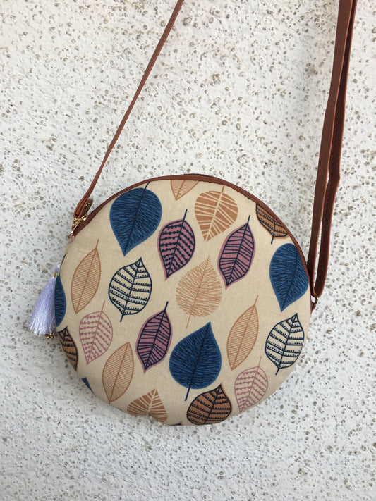 Blue Brown Petals - Cute Round Sling bag