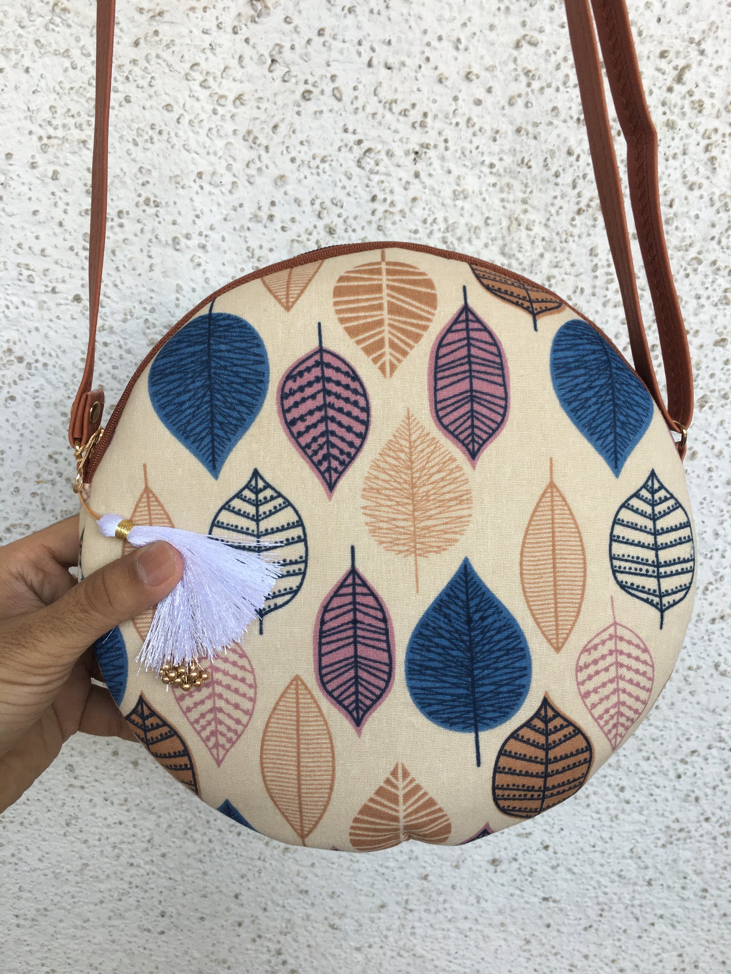 Blue Brown Petals - Cute Round Sling bag