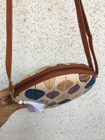 Blue Brown Petals - Cute Round Sling bag