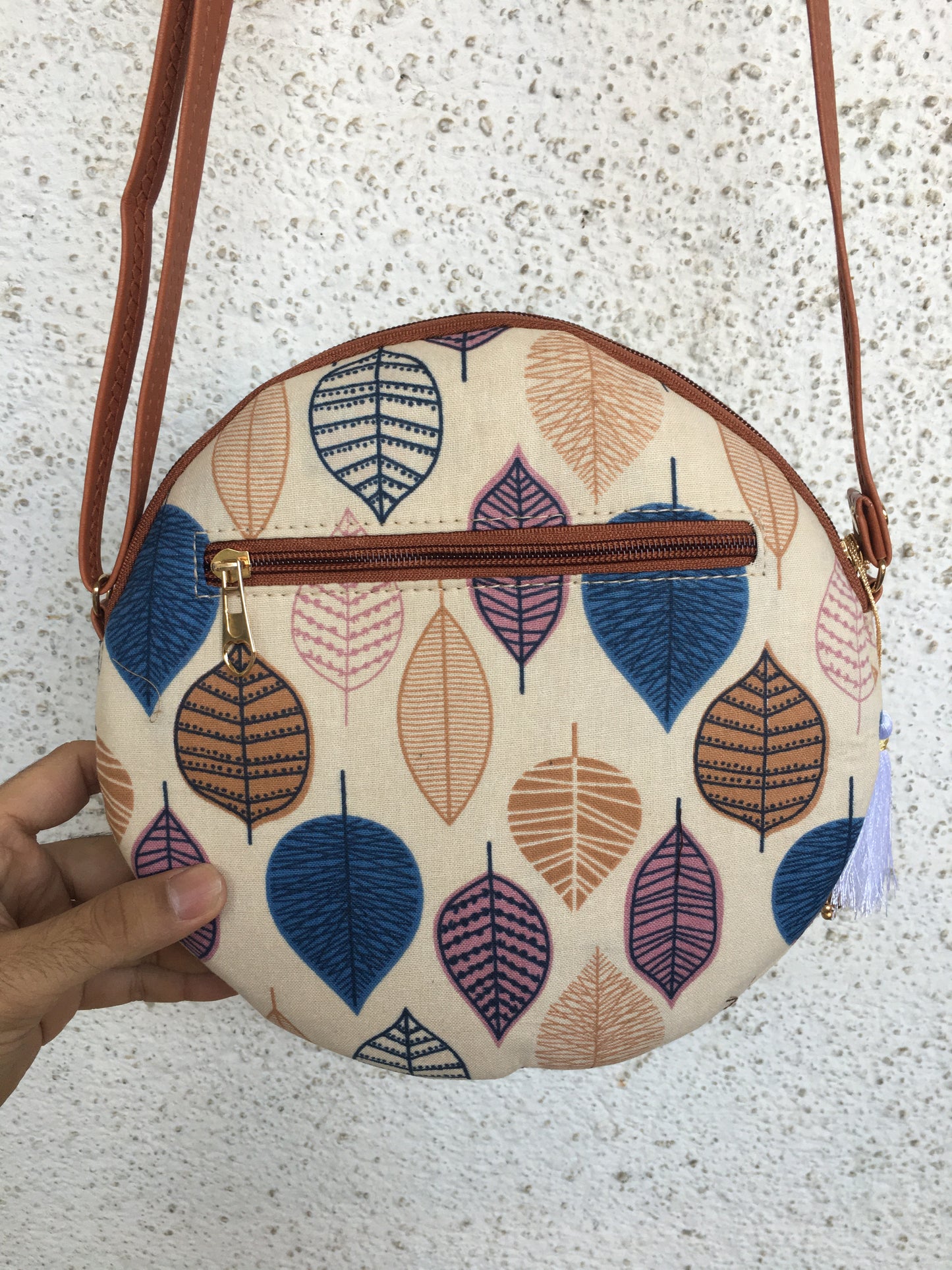 Blue Brown Petals - Cute Round Sling bag