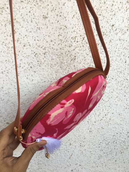 Jasmine White Pink Flower - Cute Round Sling bag