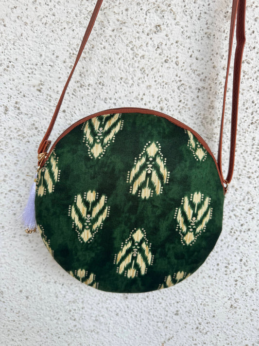 Green Cream Leaves - Cute Round Sling bag